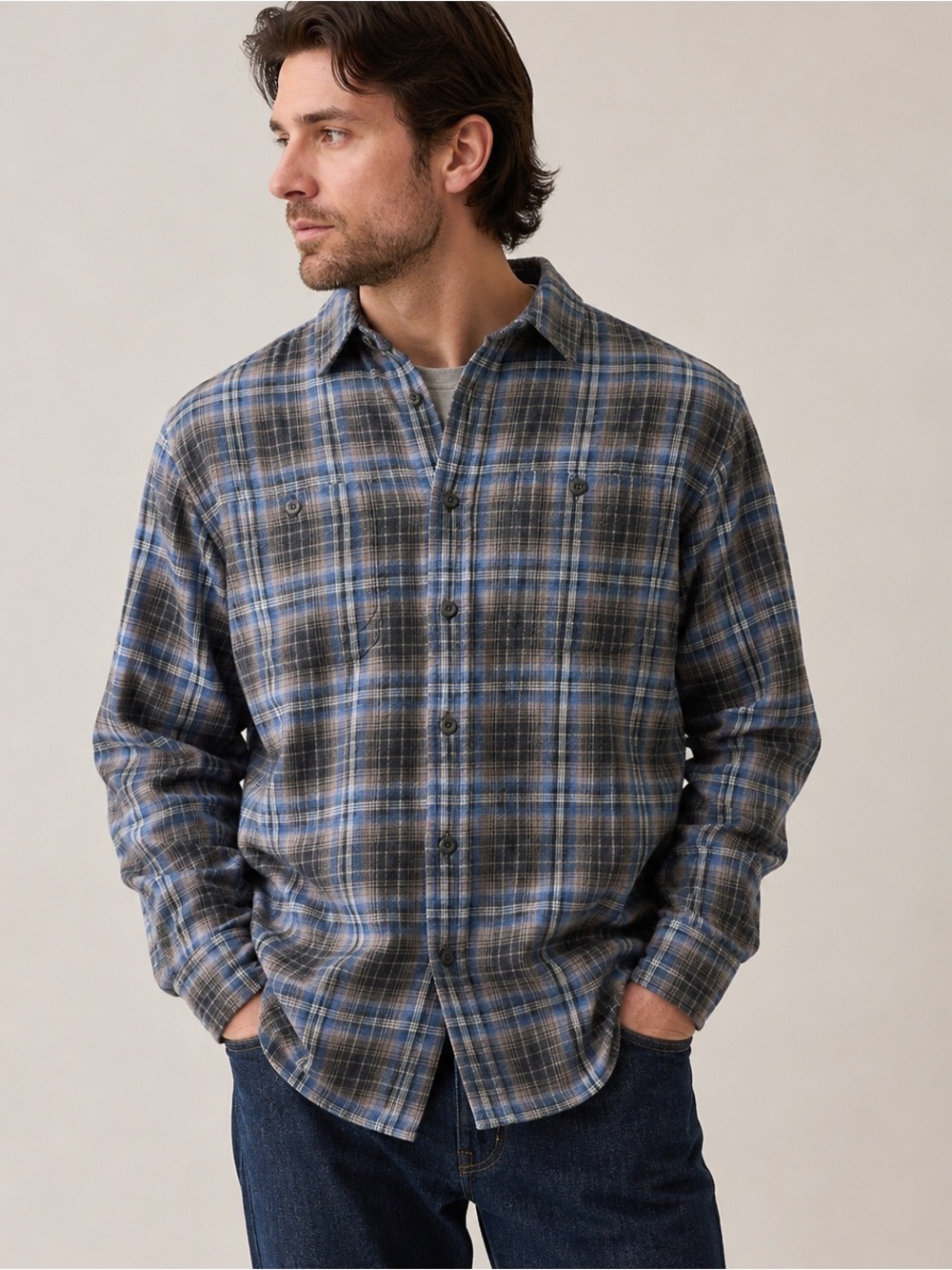 Woolrich Mens Plaid Flannel Shirt Blue Cotton Hiking Outdoor Workwear M